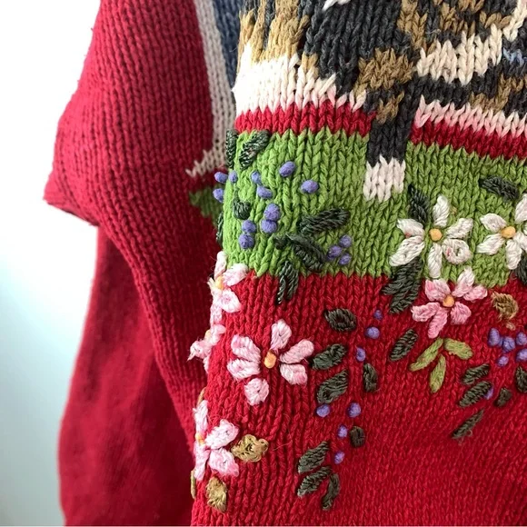 Vintage Knit Red Cat Sweater Size Large Button Front Cardigan - Picture 8 of 16